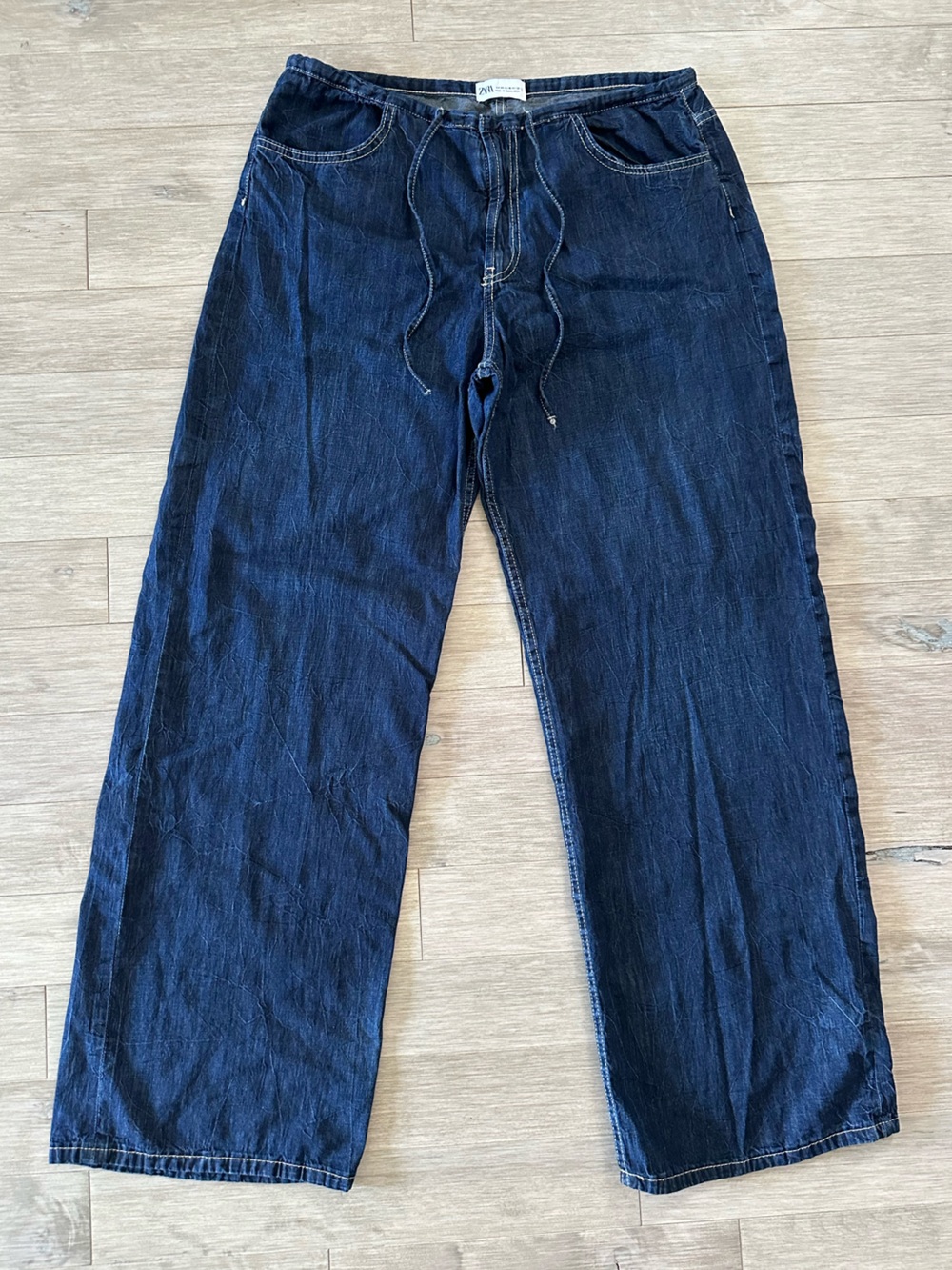 Zara Lightweight Denim Dark Indigo Wide leg Jeans Size 10